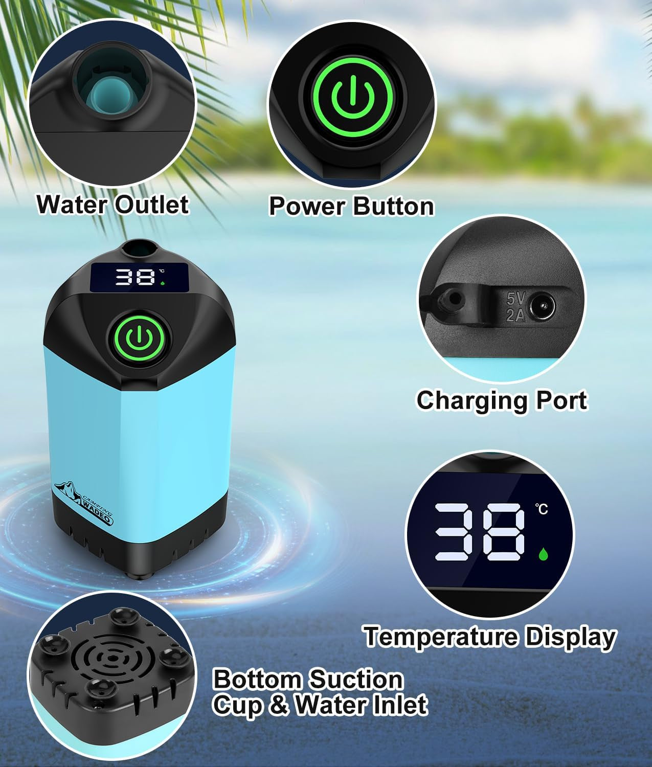 Portable Shower for Camping, Outdoor Electric Shower Rechargeable Pump with Intelligent Digital Display, Camping Shower Head Nozzle for Camping, Hiking, Traveling, Washing