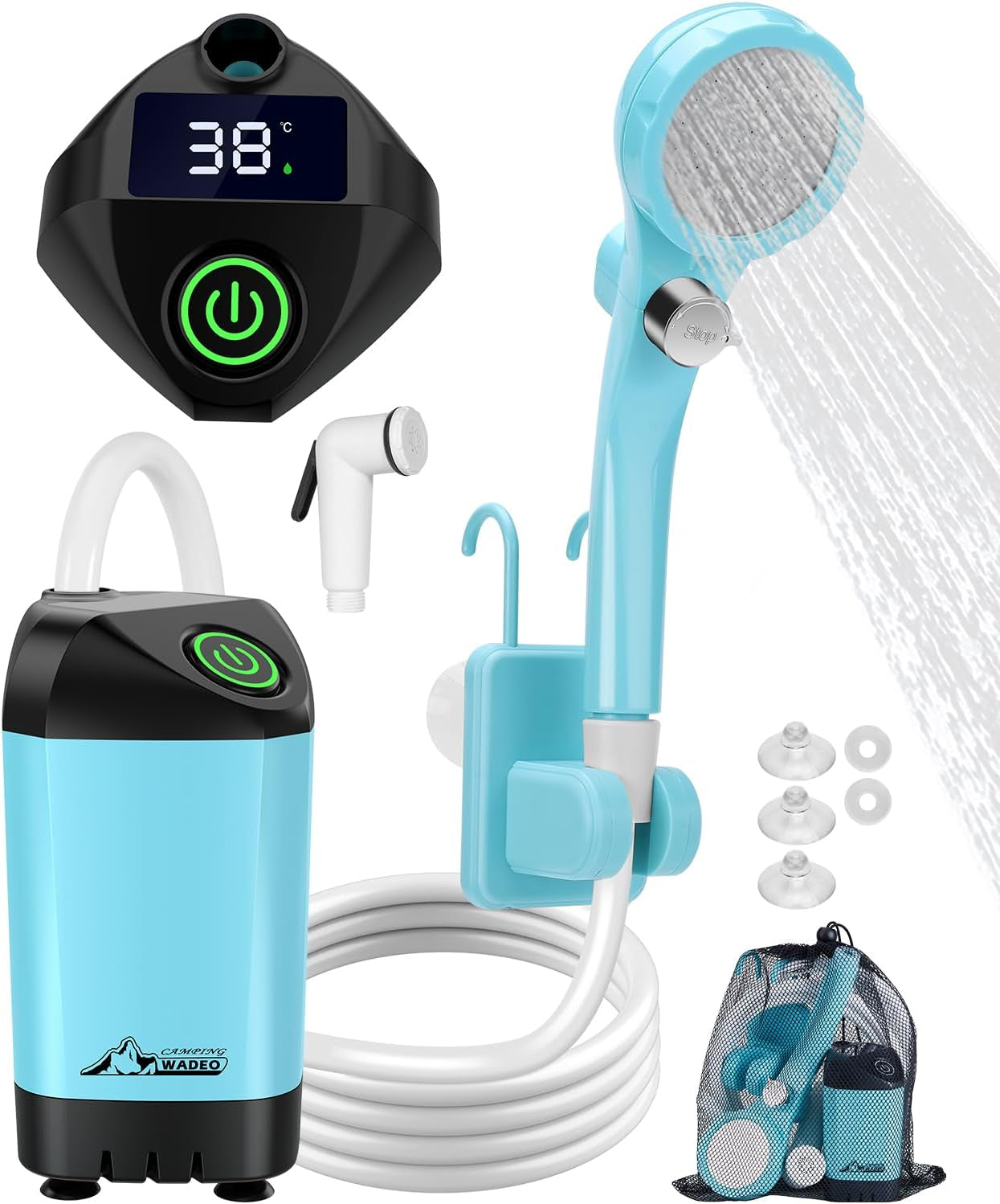 Portable Shower for Camping, Outdoor Electric Shower Rechargeable Pump with Intelligent Digital Display, Camping Shower Head Nozzle for Camping, Hiking, Traveling, Washing