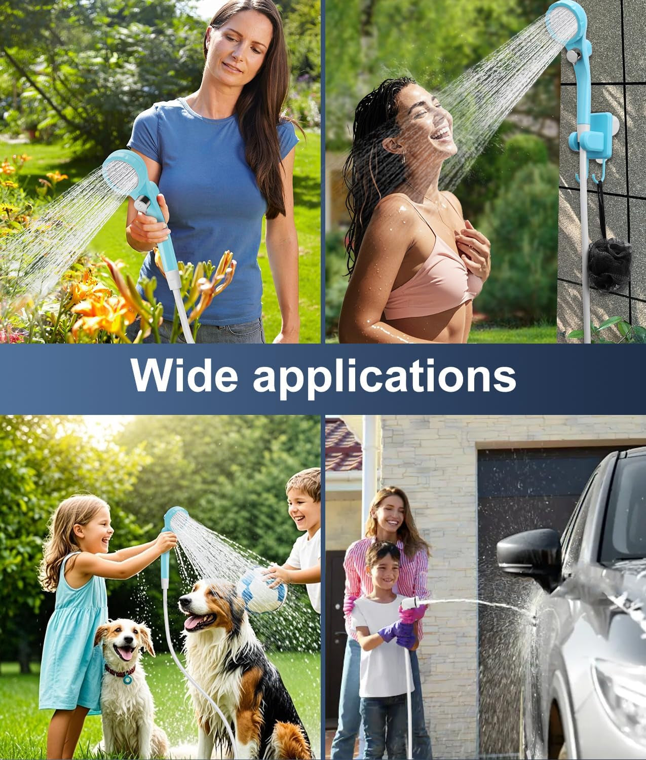 Portable Shower for Camping, Outdoor Electric Shower Rechargeable Pump with Intelligent Digital Display, Camping Shower Head Nozzle for Camping, Hiking, Traveling, Washing