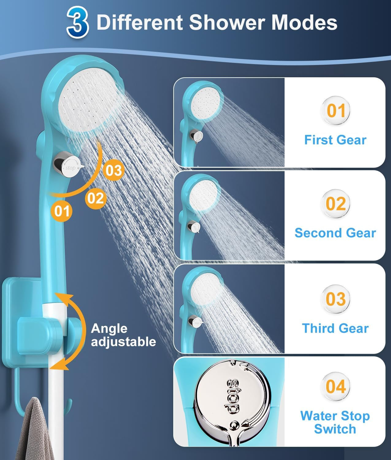 Portable Shower for Camping, Outdoor Electric Shower Rechargeable Pump with Intelligent Digital Display, Camping Shower Head Nozzle for Camping, Hiking, Traveling, Washing