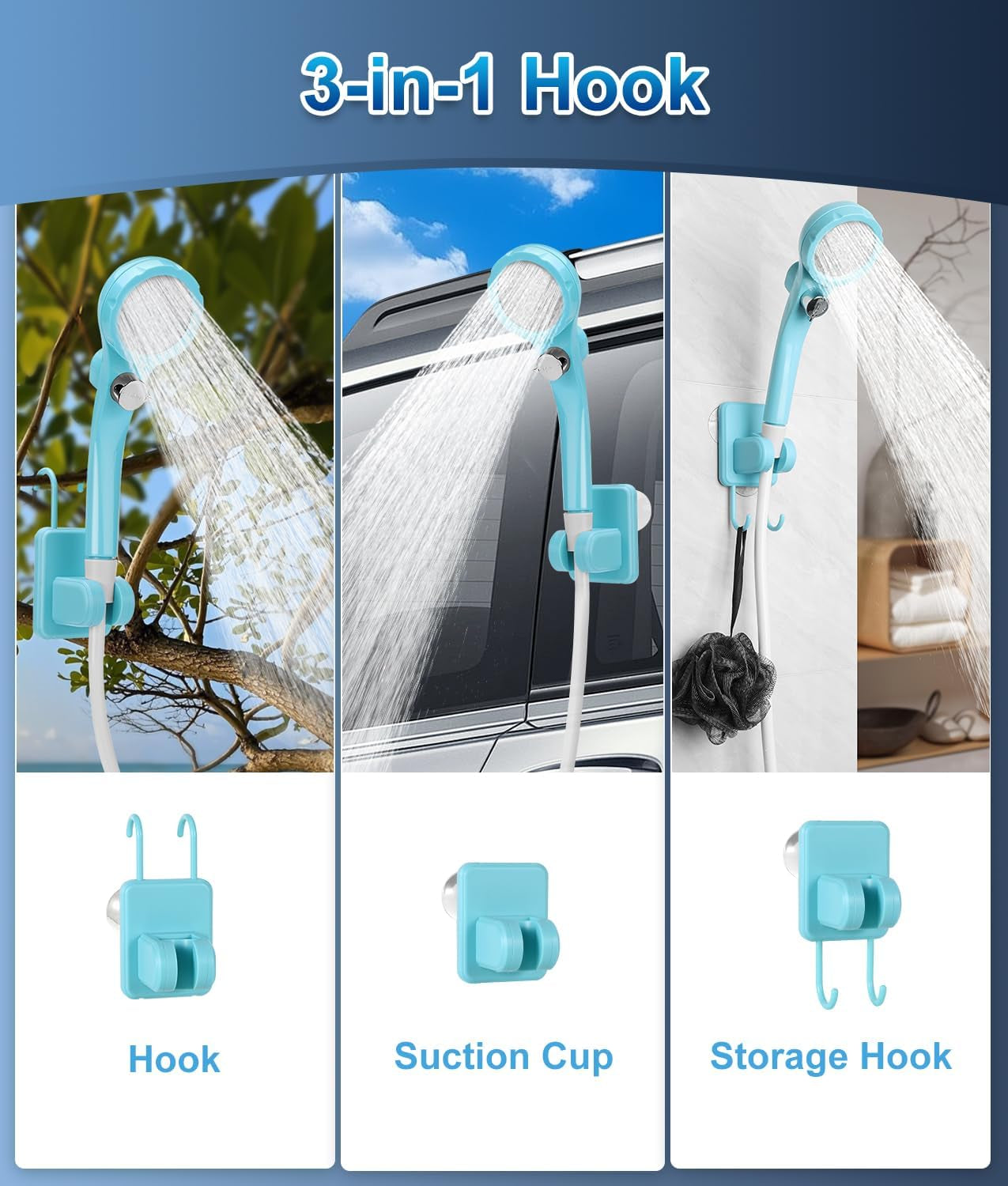 Portable Shower for Camping, Outdoor Electric Shower Rechargeable Pump with Intelligent Digital Display, Camping Shower Head Nozzle for Camping, Hiking, Traveling, Washing